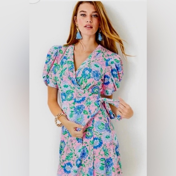 Lilly Pulitzer Sailynn romper Pink and Blue Floral Midi Dress - Picture 1 of 4